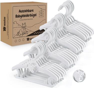 24 дитячі вішалки для одягу: економія місця, регульовані, 27.5-37 см, з гачками для штабелювання, неслизькі, для малюків та школярів, білі (24 шт.)