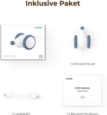Cheerble Wicked Mouse – електрична іграшка для котів, USB-зарядка, LED, інтерактивна, синя