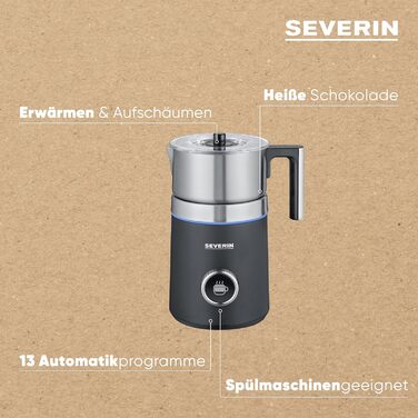 SEVERIN Spuma 700 Plus: Індукційний спінювач молока з OLED-дисплеєм, 13 програм, LED-підсвітка, нержавіюча сталь, чорний