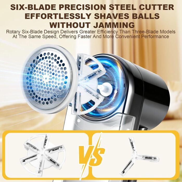 Електричний видалення ворсу Fusselrasierer: 3 режими, 6-клинковий насадка, LCD-дисплей, безпечний, для різних тканин, чорний