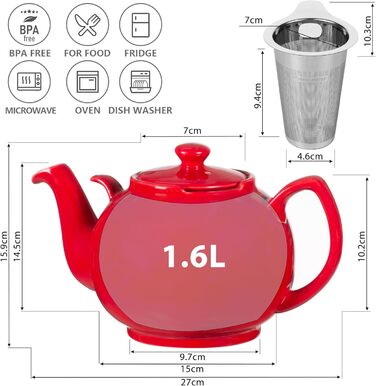 Керамічний чайник Urban Lifestyle LIVERPOOL з ситечком із нержавіючої сталі, 1.1 л, червоний
