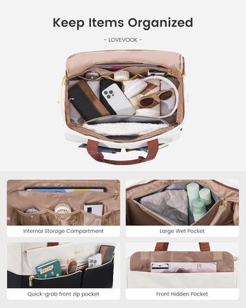 Сумка-валіза LOVEVOOK для жінок, 45л: валіза-рюкзак, сумка для подорожей, спортивна сумка, сумка для вихідної поїздки, клінічна/лікарняна сумка з відділенням для взуття та мокрих речей (чорний+бежевий+коричневий)