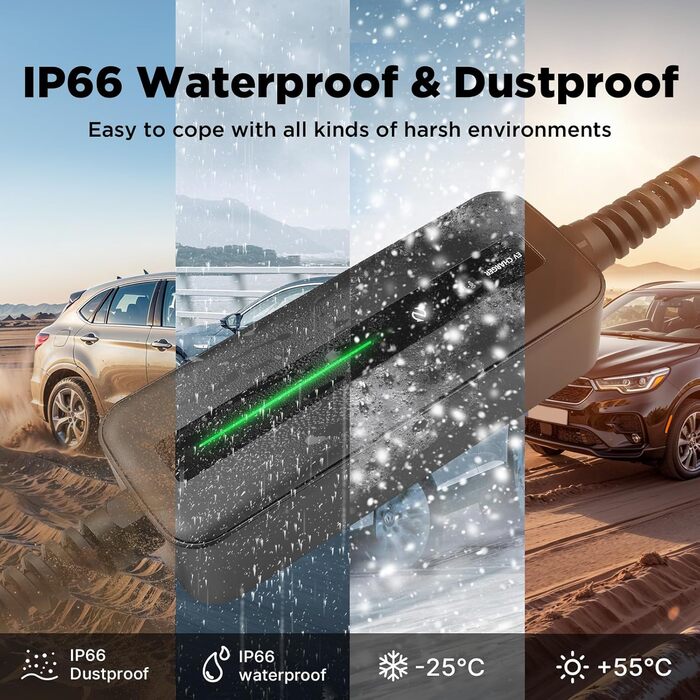 Кабель для зарядки електромобіля Type 2 Schuko 3.68kW 10-16A, 6м, IP66 - Wallbox з LCD дисплеєм для PHEV/EV