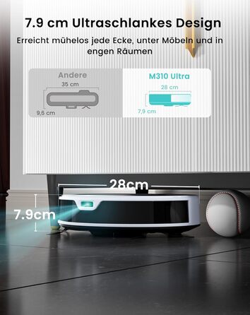 Робот-пилосос LEFANT M2 з функцією миття, 6000Pa, LiDAR-навігація, зони заборони, керування через APP/Alexa, для шерсті тварин, килимів та твердих підлог (M310 Ultra-W)