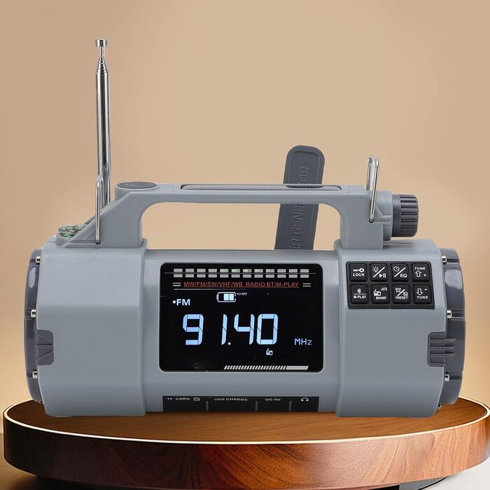 Сонячний радіоприймач з ручним заводом Cuifati Notofio 5000mAh з AM/FM/SW/VHF/WB NOAA, USB-C, Power Bank, SOS, ліхтарик для кемпінгу та виживання
