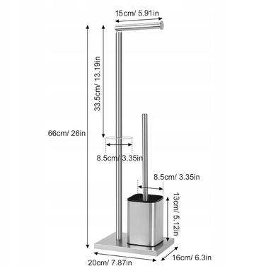 Підставка-тримач для туалетного паперу та йоржика для унітазу, срібляста, нержавіюча сталь, стиль Лофт