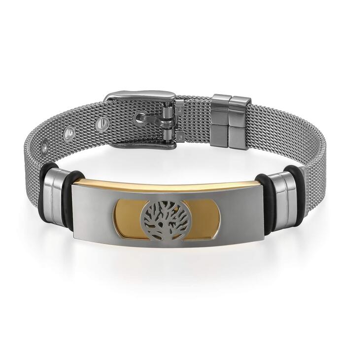 Чоловічий браслет Flongo з нержавіючої сталі, браслет-ланцюжок з символом Дерева життя, регульований, 2 шт., чорний/золотий