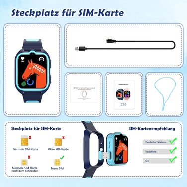 Дитячий розумний годинник з SIM-карткою, GPS-трекер, SOS, 4G, ліхтарик, IP67, для дівчаток та хлопчиків, блакитний
