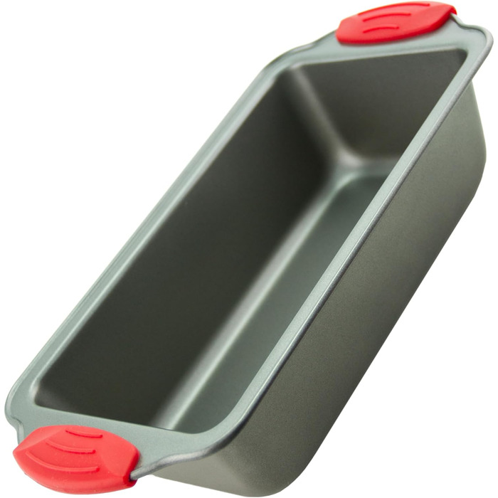 Loaf Pan - Premium Non-Stick Loaf Pan Made of Steel by Boxiki Kitchen | Professional Non-Stick Baking Pan for Baking Banana Bread, Meatloaf, and Pound Cake | 21.5 x 11.5 cm, with Red Silicone Grips