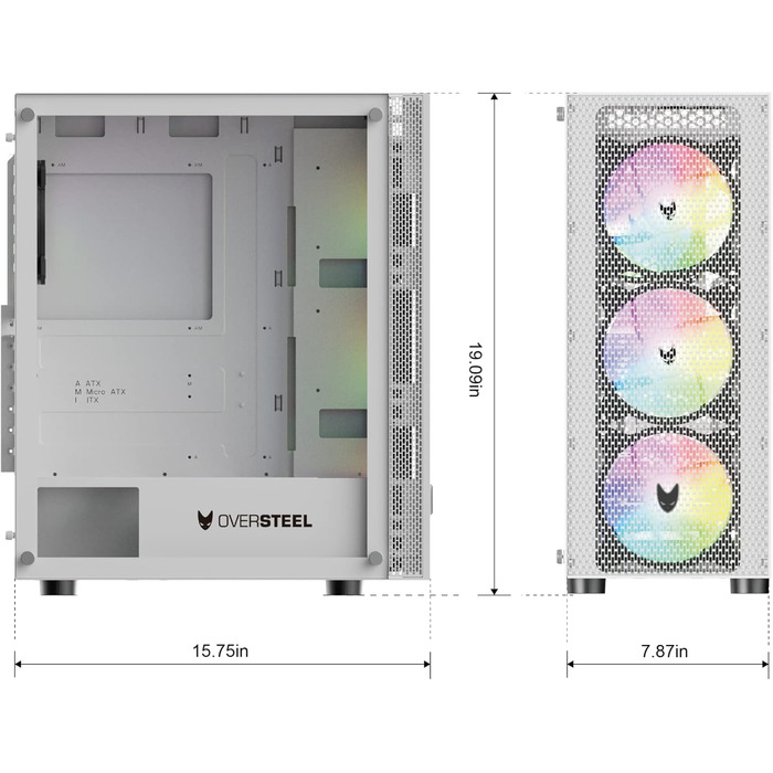 Корпус для ПК Oversteel AZURITE, білий, сумісний з ATX/Micro ATX/ITX, A-RGB вентилятор, сітчаста передня панель, фільтри пилу, загартоване скло, USB 3.0