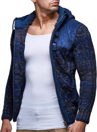 Світшот-кардиган Leif Nelson для чоловіків з капюшоном та блискавкою - теплий чоловічий світшот-кардиган для зими, темно-синій,Розмір: XXL