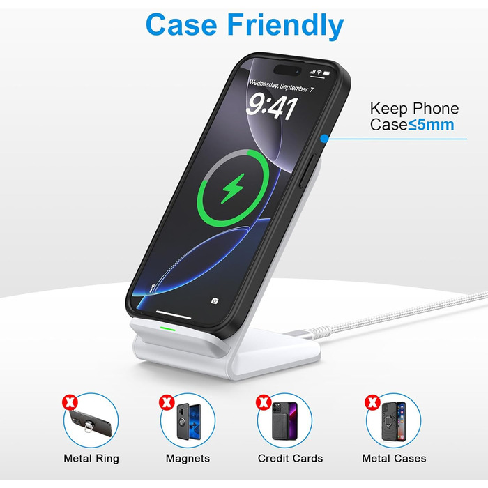 Бездротовий зарядний стан Google Pixel, 15W, для Pixel 10/9/8/7/6/5 та Samsung Galaxy S25+/S24 FE/S23/S22/S21, білий