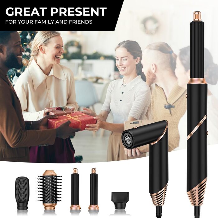 Фен-щітка 6 в 1 для волосся, Airstyler Set, автоматичний локонів, термощітка, фен, для жінок, чорний