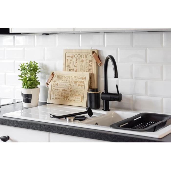 Дозатор для мила WENKO Rotello, 250 мл, з бамбуковими деталями, для мила та засобів для миття посуду, чорний/натуральний