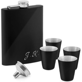 Набір фляга Maverton 200 мл з гравіюванням + 4 стаканчики 20 мл з воронкою - фляга для чоловіків, матовий чорний колір (ініціали)