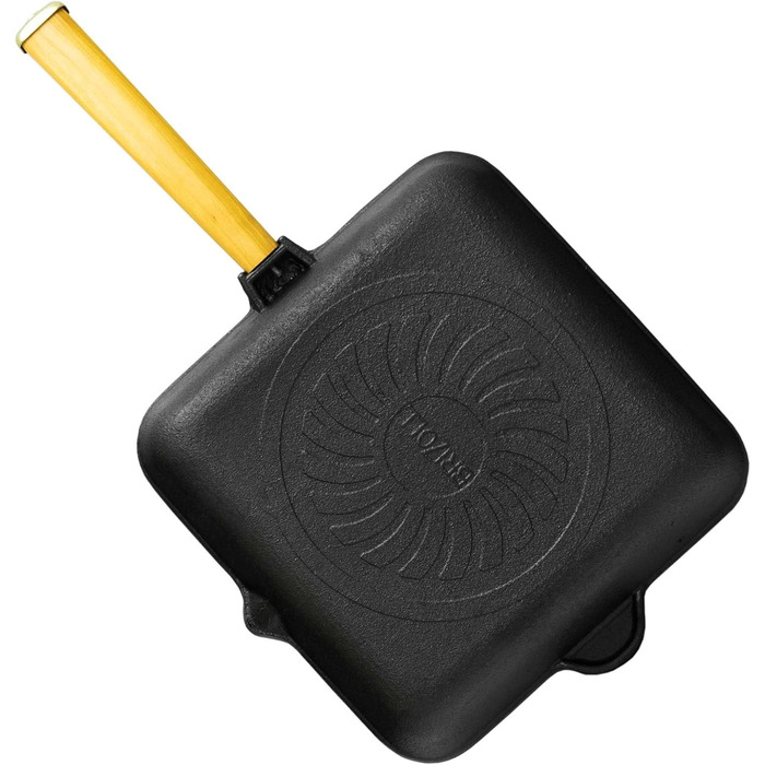 Чавунна сковорода гриль 26 см з дерев'яною ручкою для газових грилів, духовки, індукції та відкритого вогню