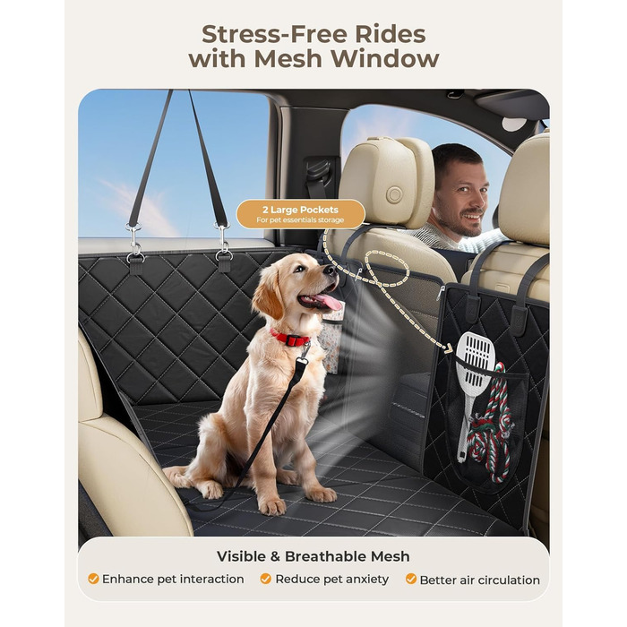 Килимок для собак у машину з жорсткою основою | Водонепроникний, антиковзний, захист від подряпин | 6-в-1, XXL, з ременями безпеки
