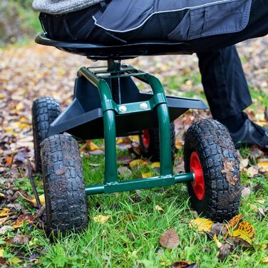 Садовий табурет UPP Rollsitz Outdoor Deluxe зі сталевою рамою, широкими гумовими колесами, регульованою висотою сидіння, відсіком для інструментів, чохлом, макс. навантаження 150 кг, зелений