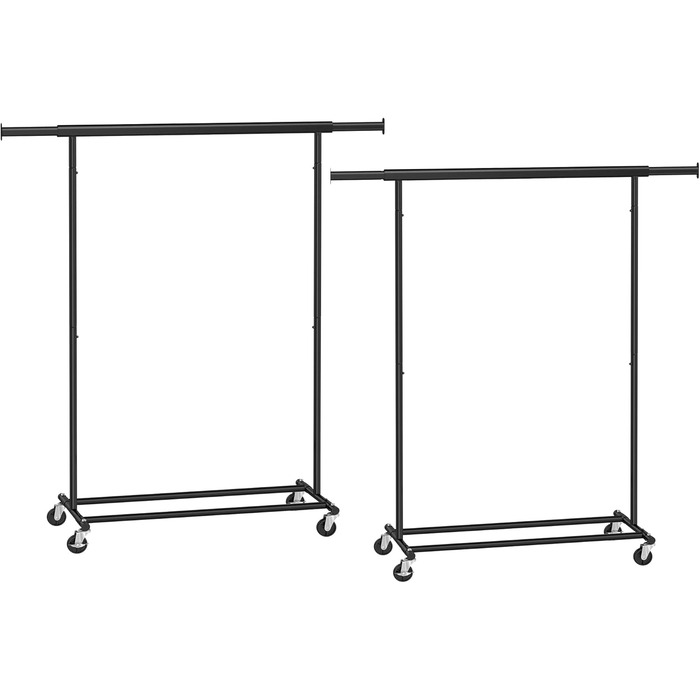 SONGMICS Heavy-Duty Clothes Rack, 2-Piece Set, Rolling Garment Rack, Holds up to 90 kg, with Extendable Closet Rod, Folding Base, Storage for Boxes, HSR013S02 (Black)