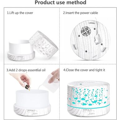 Аромадифузор Hianjoo 700 мл з таймером, ультразвуковий, LED, 7 кольорів, для офісу, йоги, спа, спальні - світле дерево (біла деревина)