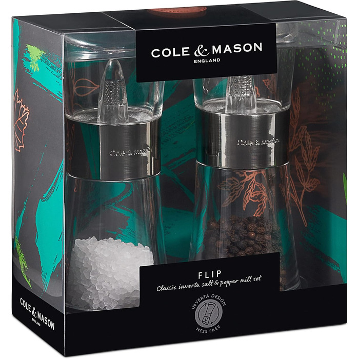 Набір з 2 мельниць для солі та перцю Cole & Mason Flip 180 Chrom, ручні, акрил, 154 мм, Classic Inverta Chrom