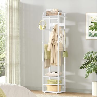 Настінна вішалка для одягу з 4 полицями та 13 гачками, 30 x 40 x 186 см, біла