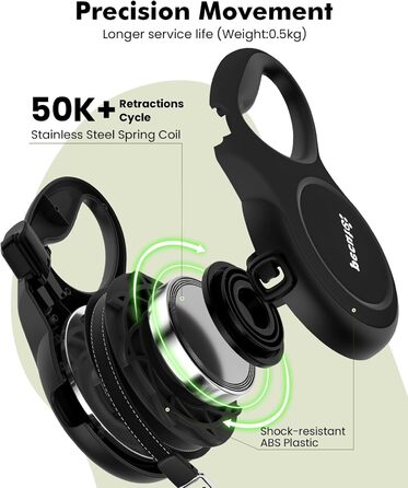 Рулетка для собак Pecute 8м, бісостійка, з набором для збору відходів, 360° антизаплутування, для собак середніх та великих (15-50кг), зелена