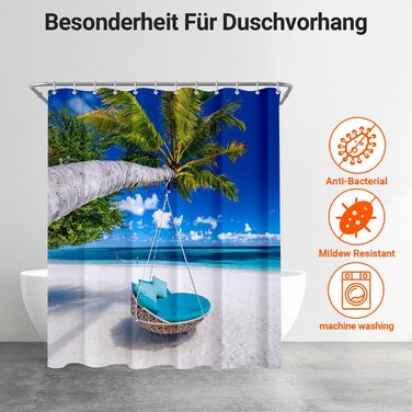 Штора для ванної кімнати 180x200 см, антигрибкова, водовідштовхувальна, з поліестеру, з кільцями (220x180 см)