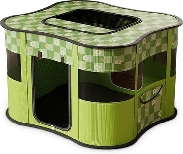 Портативний вольєр для цуценят ALLSOPETS: складаний загін для котів та собак, переносна клітка-будка з боковою кишенею (зелений, L)