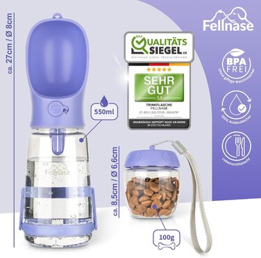 Турботрінка для собак Fellnase - 550 мл, з підставкою та годівницею, проти проливання, для собак та котів, з клапаном зворотного ходу води, колір лавандовий