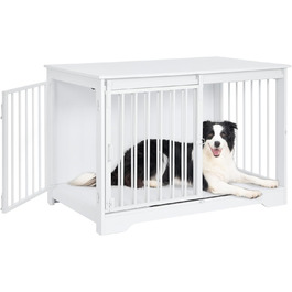 Клітка для собак Hzuaneri, 100 см, з розсувними дверима, дерев'яна, для дому, 100 x 60 x 68 см, білий колір