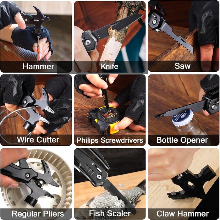 Набір інструментів RoverTac: подарунок для тата, 12-в-1 мультитул, молоток, ліхтарик, ніж, подарункова коробка 'BEST DAD EVER'