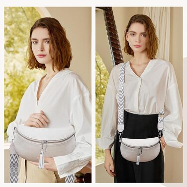 Жіноча сумка через плече з широким ремінцем, бананка з натуральної шкіри, стильна з багатьма відділеннями для карток, кросбоді, гаманець жіночий (білий)
