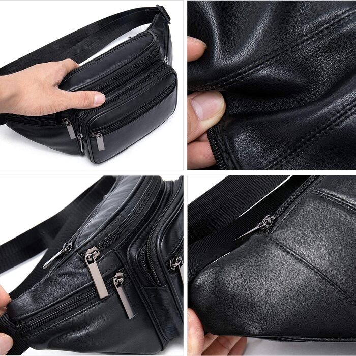 Стильна бананка для жінок з натуральної шкіри (бананка на пояс, шкіряна бананка, чорна бананка)