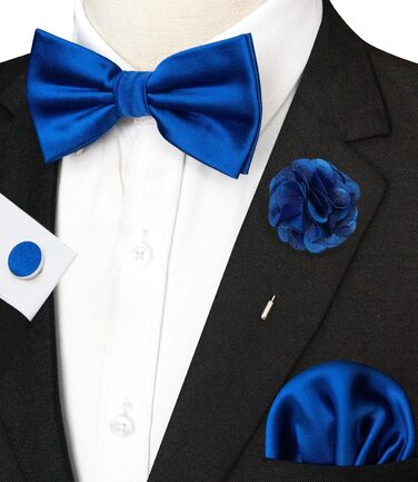 Метелик чоловічий JEMYGINS з шовку сатин, нагрудна хустинка та запонки (синій)