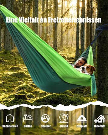 Гамак для кемпінгу Signstek, 270 x 140 см, вантажопідйомність 300 кг, ультралегкий нейлон, для відпочинку на природі, зелений