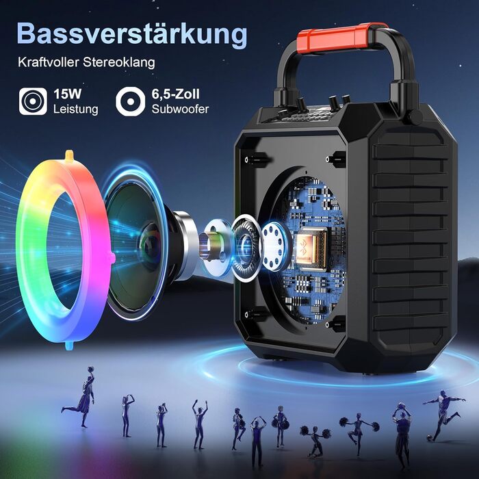 Караоке машина JYX з 2 бездротовими мікрофонами, портативна Bluetooth колонка з RGB-підсвіткою, караоке система для дому, вечірки, PA-система для дорослих, Partybox чорного кольору