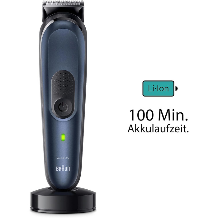 Braun Series 7 All-in-One AIO7545 – Триммер для бороди, волосся та тіла 10 в 1, сірий, акумулятор 120 хв, 14 насадок (0.1-21 мм), водонепроникний