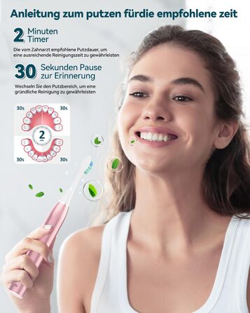 Електрична звукова зубна щітка для дорослих Roségold з відбілюючим ефектом - 8 насадок, 5 режимів, кейс для подорожей та зарядний пристрій