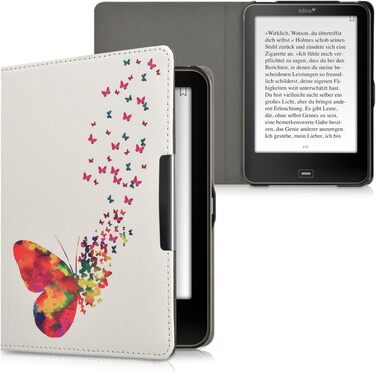 Чохол-книжка kwmobile для Tolino Vision 1/2/3/4 HD - Чохол для eReader з малюнком метеликів, рожево-білий