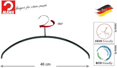 MAWA Clothes Hangers, Set of 10 high-quality, space-saving, non-slip clothes hangers, ideal for T-shirts and sweaters, with a 360° rotatable hook and non-slip coating, 46 cm, Black