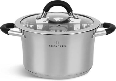 Набір каструль Edenberg з антипригарною сковородою: нержавіюча сталь, підходить для всіх плит, включаючи індукцію, чорний
