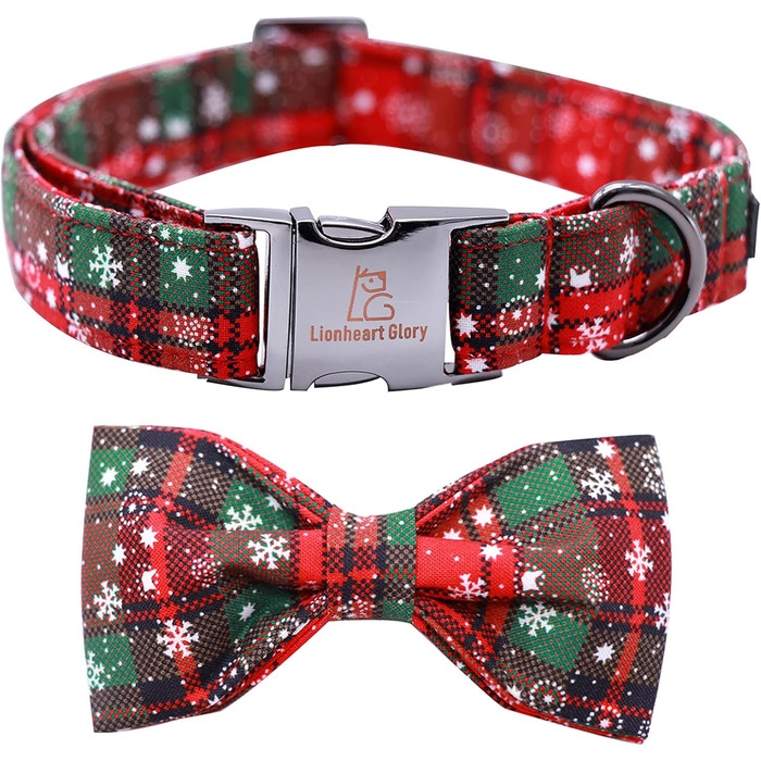 Нашийник для собак Lionheart Glory з візерунком клітинки, регульований м'який нашийник з метеликом, нашийник з бантиком для середніх собак, подарунок для домашніх тварин, червоно-зелена клітинка (1 шт.)
