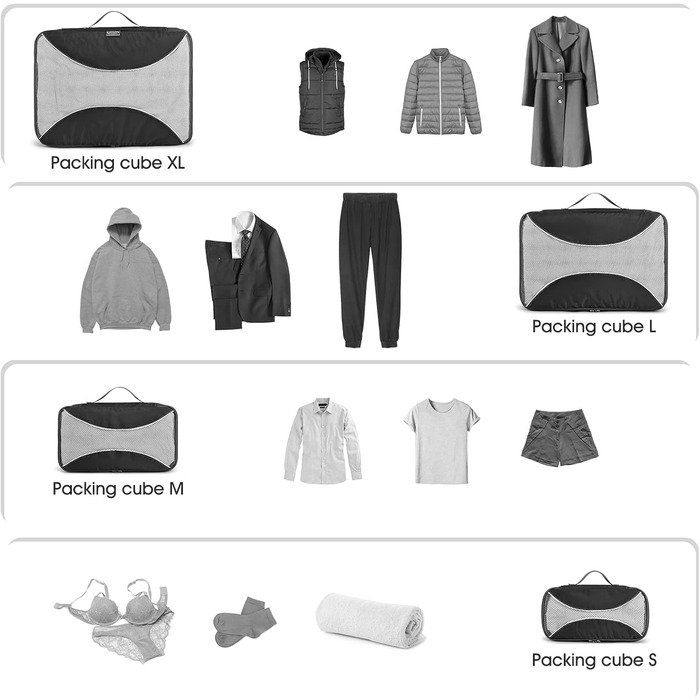 Органайзери для валізи G4Free, набір 6 шт (S+2M+2L+XL) - чорний, білий, сірий