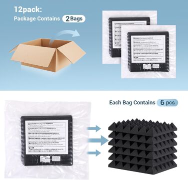 Акустичні пірамідні панелі Ohuhu для звукоізоляції, шумопоглинаючий спінеризований поролон 30x30x5 см, 24 шт. (для студії, подкастів, YouTube)