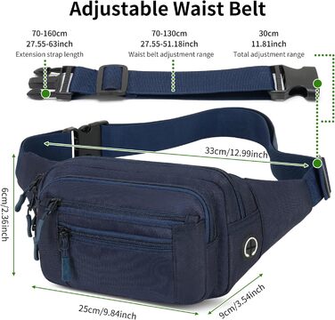 Поясна сумка на пояс, унісекс, темно-синя. Сумка через плече, для подорожей, прогулянок з собакою, чоловіча та жіноча. Довжина ремінця 30 см.
