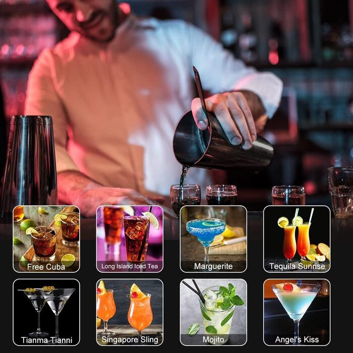 Cocktail Shaker Set, Boston Cocktail Shaker with Stand, 25pcs Bar Accessories Cocktail Mixer Supplies, 750ml Stainless Steel Cocktail Shaker Gifts, Cocktail Decor Bar Counter Pourer Spirits