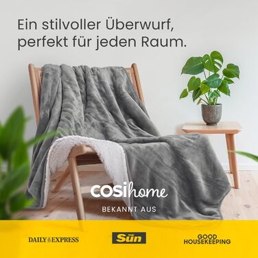 Електрична ковдра Cosi Home 180x130 см з керуванням, захистом від перегріву та 10 рівнями нагріву - Фліс та шерпа, сіра