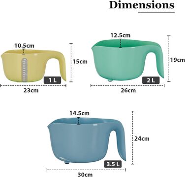 Mixing Bowl Set, Bowl Set, Mixing Bowls, Bowls, Baking Bowl, Mixing Bowl Set of 3 - [Mixing Bowl, Colander, Measuring Cup] - Reusable