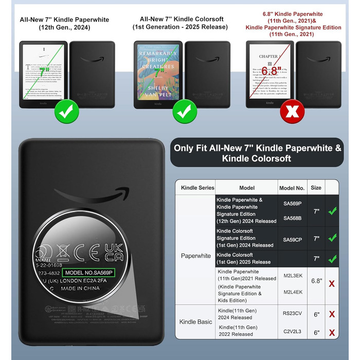 Чохол MoKo для Kindle Paperwhite 12th Gen (2024) та Kindle Colorsoft Signature Edition (2024), захисний чохол з авто-сном/пробудженням, сірий ліс